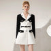 Chic Spring Black and White Business Suit Dress with Niche Waist Design