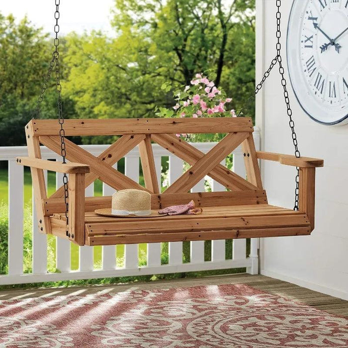 Charming Cedar Farmhouse Double Porch Swing Bench with Durable Weather-Resistant Design and 600 lb Capacity for Ultimate Comfort