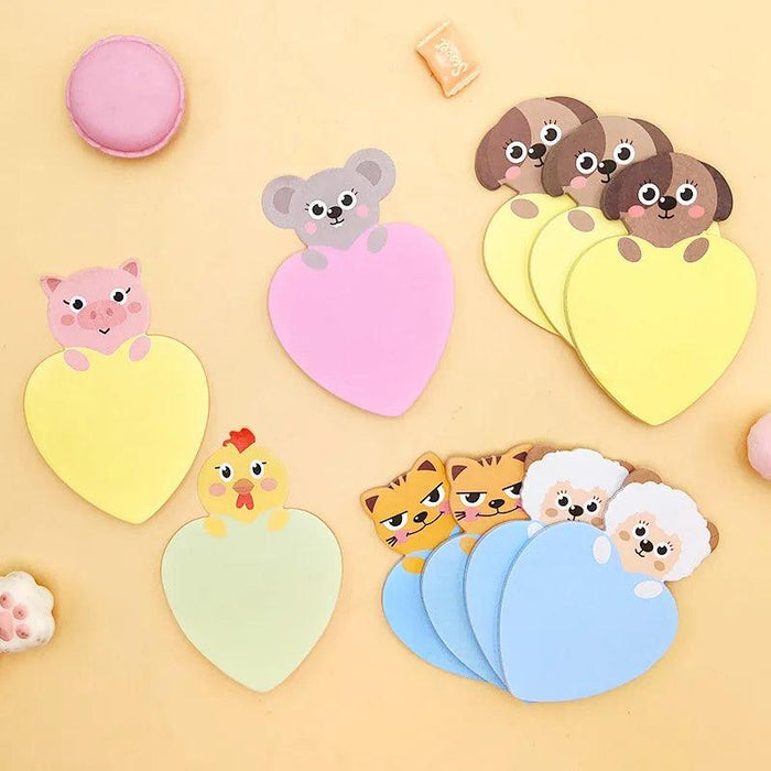 Charming Animal-Inspired Heart-Shaped Sticky Notes for Creative Minds