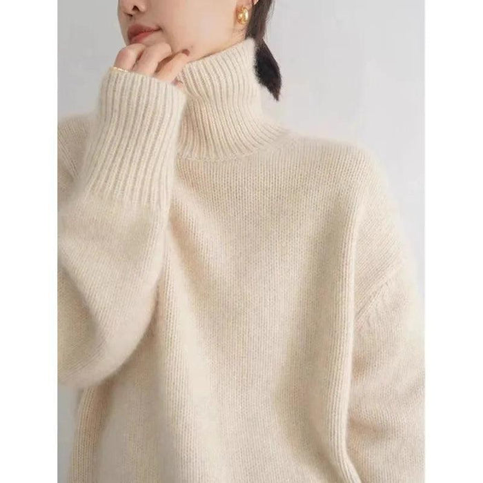 Chic High Neck Cashmere Knit Sweater for Women