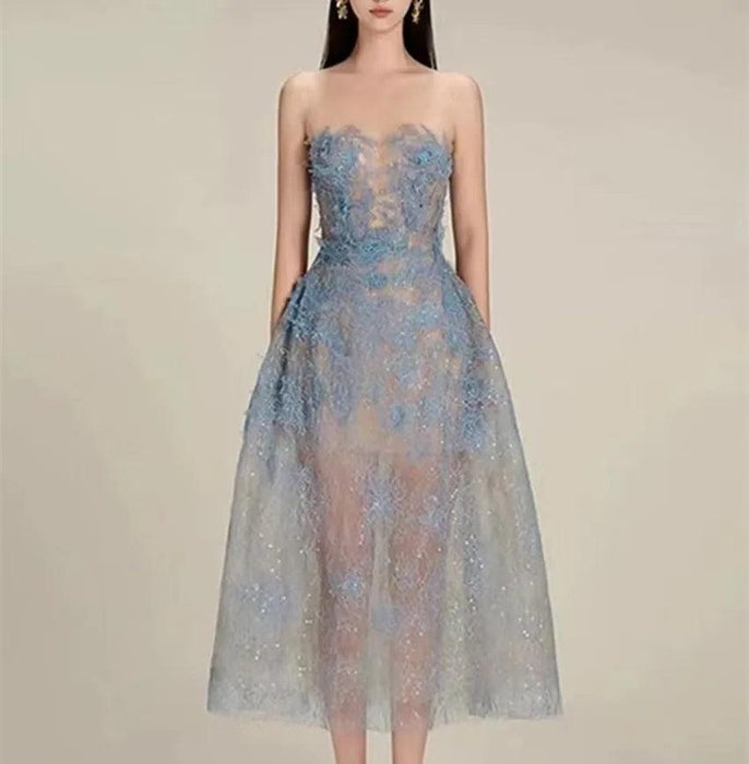 Luxurious Floral Lace and Sequin Evening Dress for Women