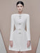 Glamorous White Dress with Rhinestone Accents, Bow Detail, and Slash Neck for Women - Summer 2024 Collection