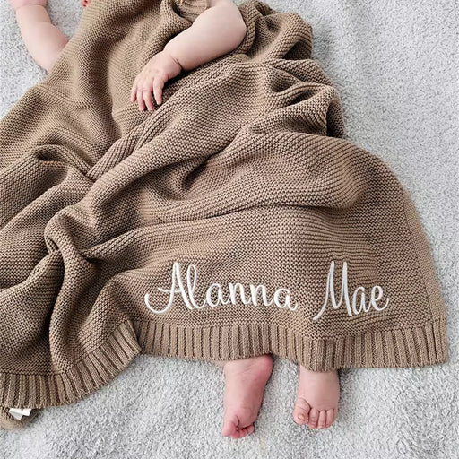 Personalized Embroidered Knit Baby Blanket - Custom Name, Baby Shower Gift, Breathable Cotton Nap Blanket