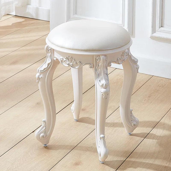 Elegant Silver White Leather Vanity Stool with European Flair