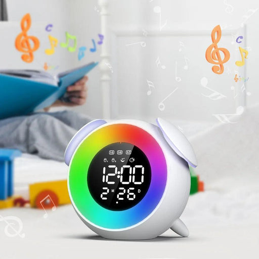 Colorful Rechargeable LED Alarm Clock with Sunrise-Sunset Simulation and Mirror Finish