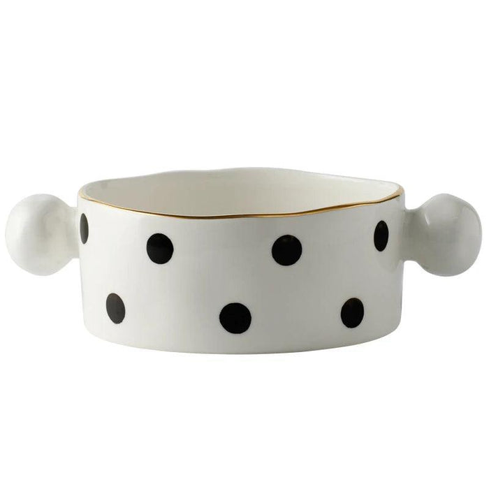 Elegant Gold-Trimmed Polka Dot Ceramic Dining Set for Sophisticated Entertaining