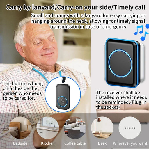 Emergency Alert System with Portable SOS Button and Wireless Caregiver Pager - Enhanced Audible/Visual Alarm