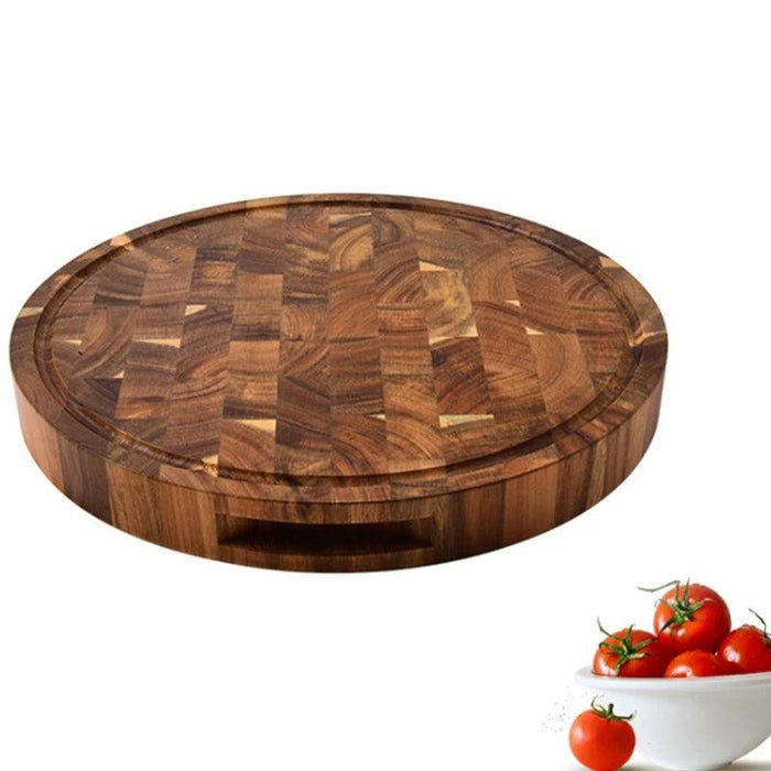 Elegant Acacia Wood Round Butcher Block Cutting Board – Ideal for Chopping, Meat Preparation, and Charcuterie Display