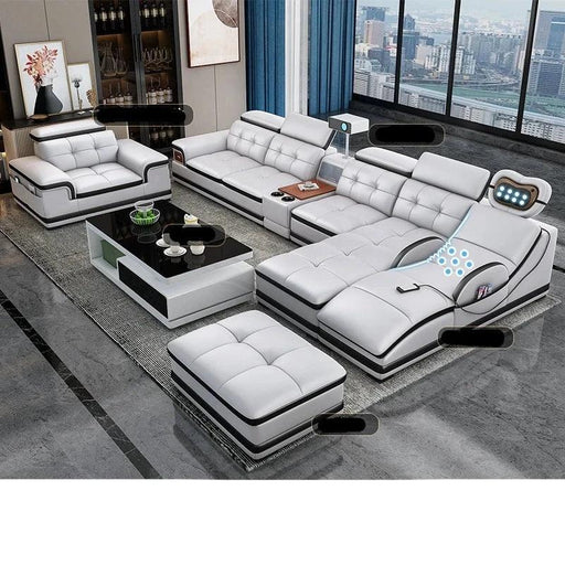 Elegant Italian Leather Bluetooth Sofa Set with Massage Features, Integrated Speaker, Projector, USB Charging Ports, and Convenient Cup Holder - Contemporary Comfort Solution