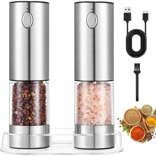 USB Rechargeable Electric Salt and Pepper Mill Set with Customizable Grind Settings and Illuminating LED