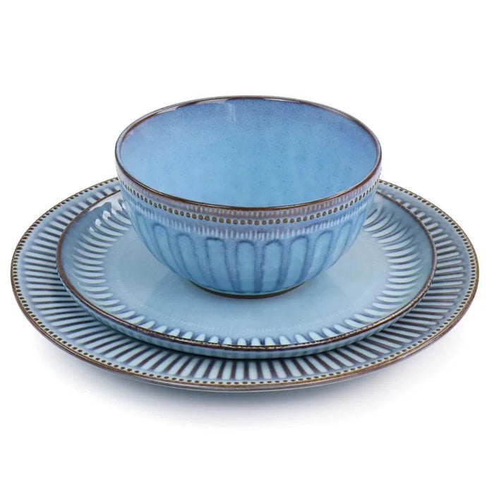 Blue Haze 16-Piece Stoneware Dinnerware Set with Unique Artistry - Reactive Glaze Finish & Varied Coloring