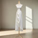 Chic High Low Satin Bridesmaid Dress in White with Spaghetti Straps for Elegant Wedding Celebrations