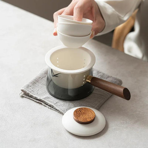 On-the-Go Elegant Ceramic Kung Fu Tea Set: Teapot and Three Travel Cups for Tea Lovers