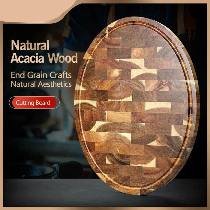 Exquisite End Grain Acacia Wood Cutting Board - Non-Slip Kitchen Chopping Block