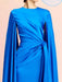 Chic Pleated Evening Dress with Bow Waist and Elegant Cape Sleeves - Summer Collection 35Z774