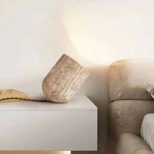 Travertine Stone LED Table Lamp with Unique Yellow Cave Stone for Modern Indoor Lighting