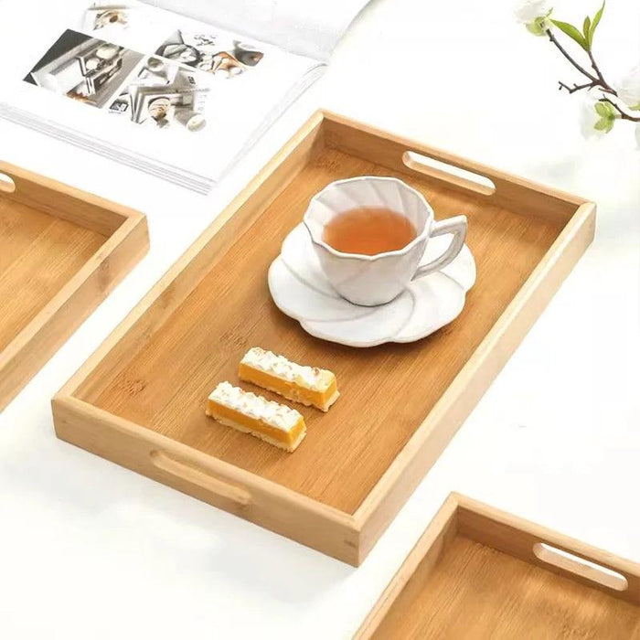 Japanese Bamboo Rectangular Serving Tray Set for Tea and Fruits - Elegant Design