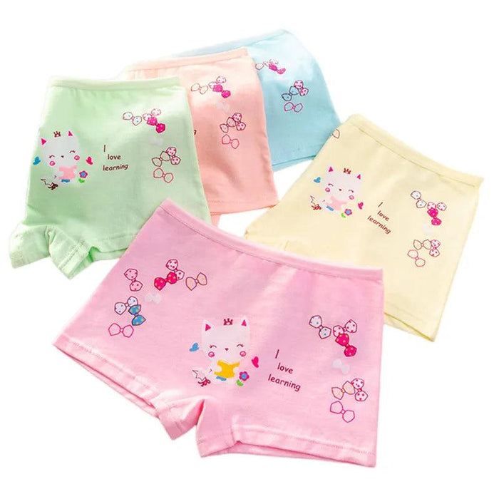 4 pcs Girls' Cotton Briefs Collection - Soft, Breathable & Playful Patterns for Kids