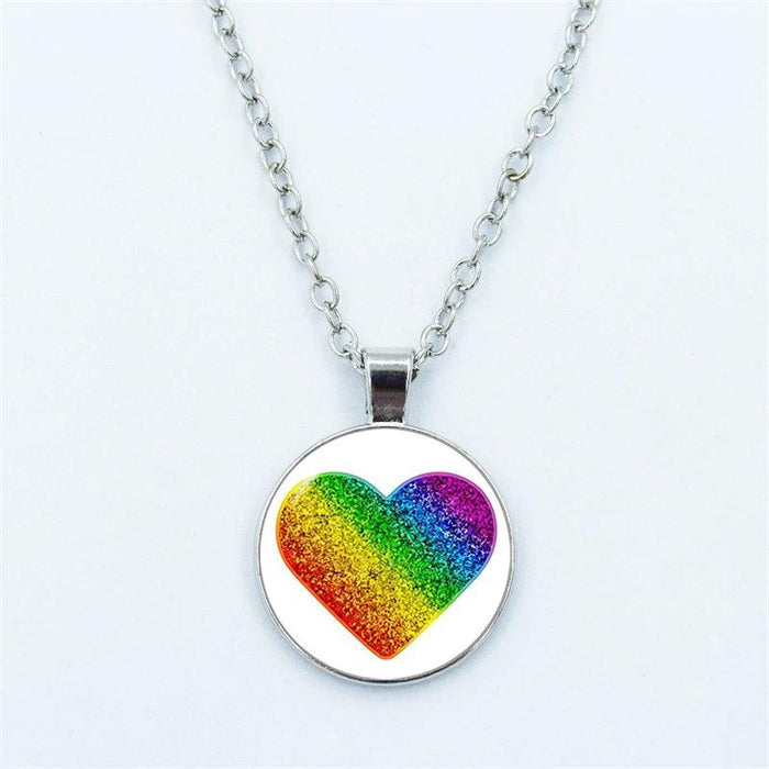 Vibrant Customizable Rainbow Glass Pendant Necklace for Love and Pride Celebration