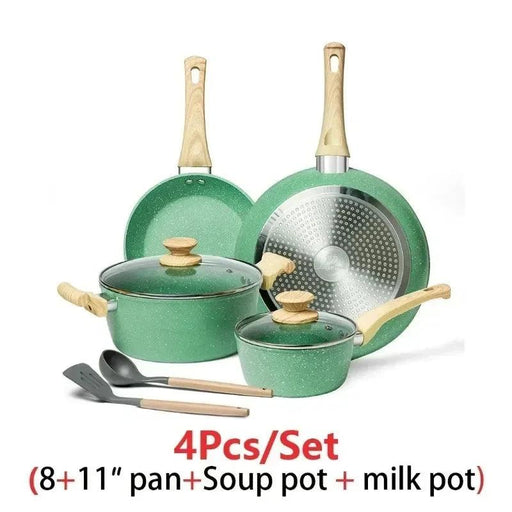 Innerwell Sustainable Nonstick Kitchen Cookware Collection - Essential Set with Frying Pans, Stock Pot & Milk Pot