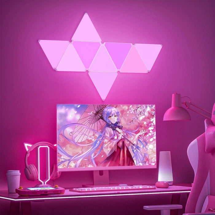 Colorful Geometric LED Triangle Wall Light with Music Sync & Customizable Ambiance - Ideal for Gaming and Relaxation Spaces