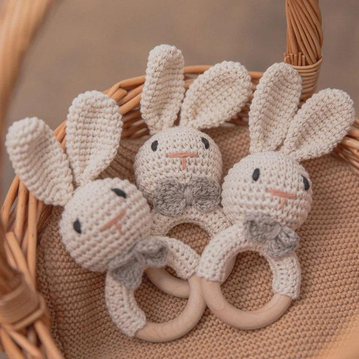 Eco-Friendly Handmade Crochet Baby Rattle with Wooden Teether