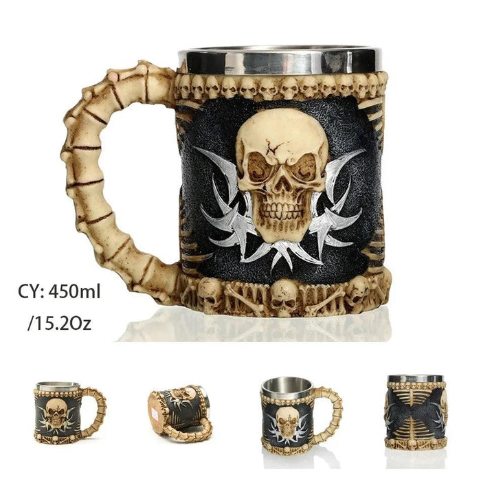 Skull Viking Pirate Resin Steel Tankard - Multi-Purpose Drinking Vessel and Decorative Accent