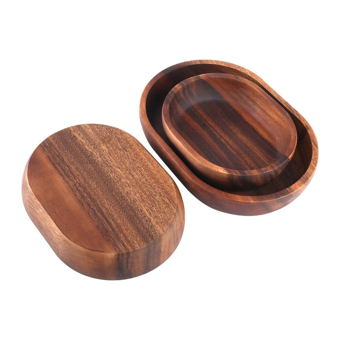 Acacia Wood Bowl Trio - Elegant Oval Serving Dishes for Salads, Fruits, and Desserts