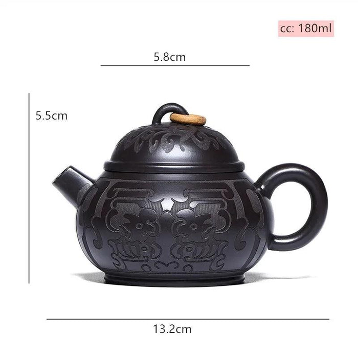 Handcrafted Authentic Purple Clay Teapot - 180ml Traditional Black Mud Kettle for Authentic Tea Brewing Experience