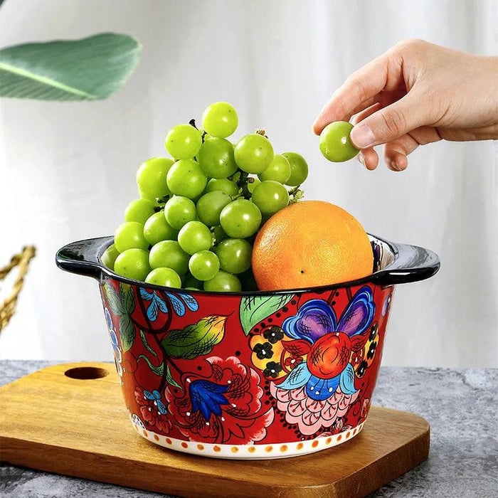 Creative Hand-painted American Ceramic Large Deep Bowl - Versatile Anti-scalding Fruit and Ice Server