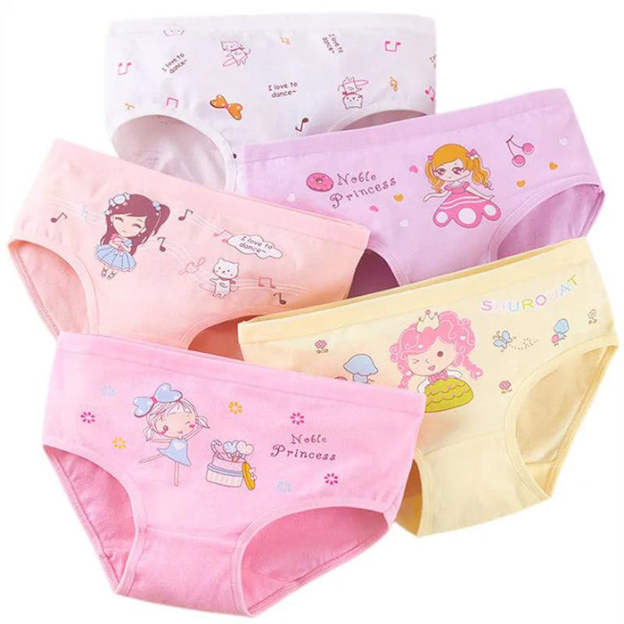 4 pcs Girls' Cotton Briefs Collection - Soft, Breathable & Playful Patterns for Kids