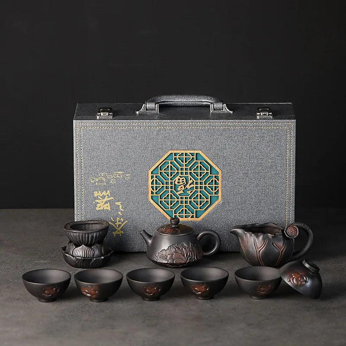 Yunnan Handcrafted Purple Pottery Tea Ceremony Set: Gaiwan Teapot and Cups for Elegant Brewing