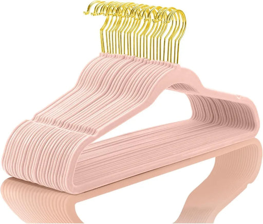 Luxurious 50-Piece Velvet Hangers Set with Swiveling Gold Hooks