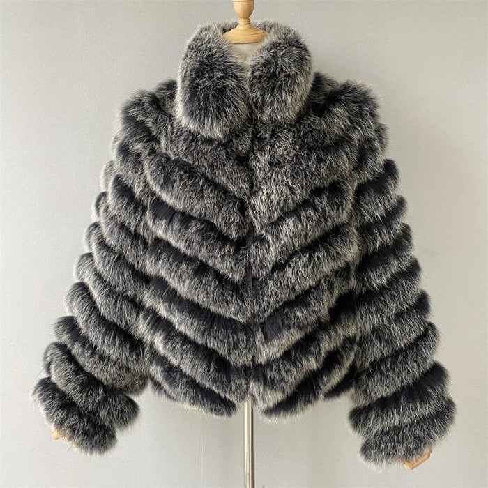 Reversible Luxury Fox Fur and Silk Winter Jacket - A Statement of Elegance