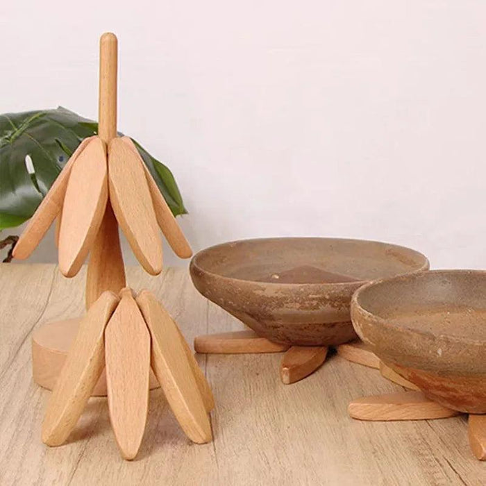 Set of 4 - Walnut Wood Tree-Shaped Heat-Resistant Trivet Set