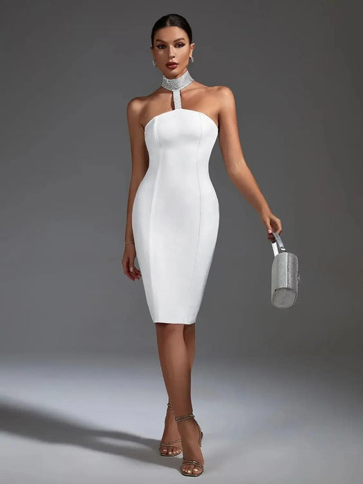 Elegant White Halter Neck Bandage Dress: A Wardrobe Essential for Glamorous Nights