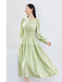 Elegant Light Green Puff Sleeve Midi Dress - Spring Pullover Round Neck for Women 2024