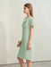 Amii Chic Asymmetrical Summer Chiffon Dress with Pleated Neckline and Breezy Short Sleeves