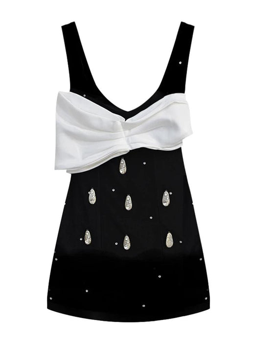 Charming Backless Vintage Bow Mini Dress with Glittering Accents for Women