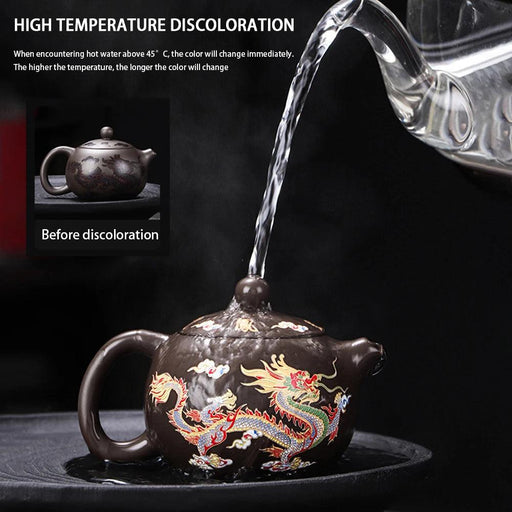 Artisan Color-Changing Purple Clay Teapot with Dragon and Phoenix Design - A Unique Gift for Tea Aficionados