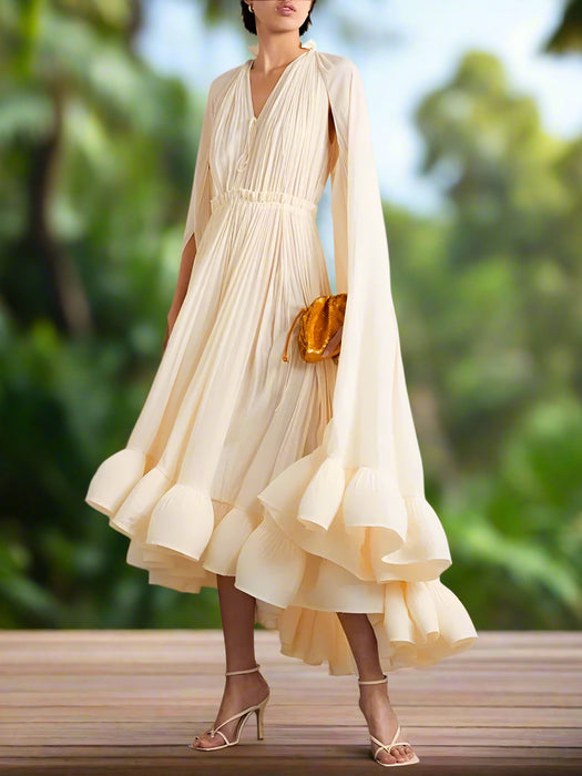 Stylish High Waist Patchwork A-Line Dress for Women - Chic V-Neck, Sleeveless, and Unique Irregular Hem