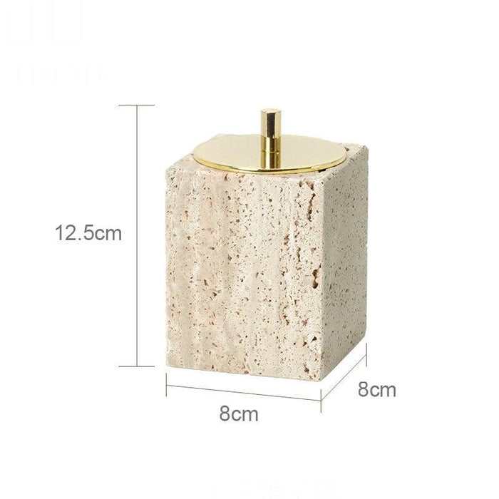 Natural Beige Travertine Luxury Bathroom Accessory Collection - Soap Dispenser, Dish, Reed Diffuser & Vanity Tray Set