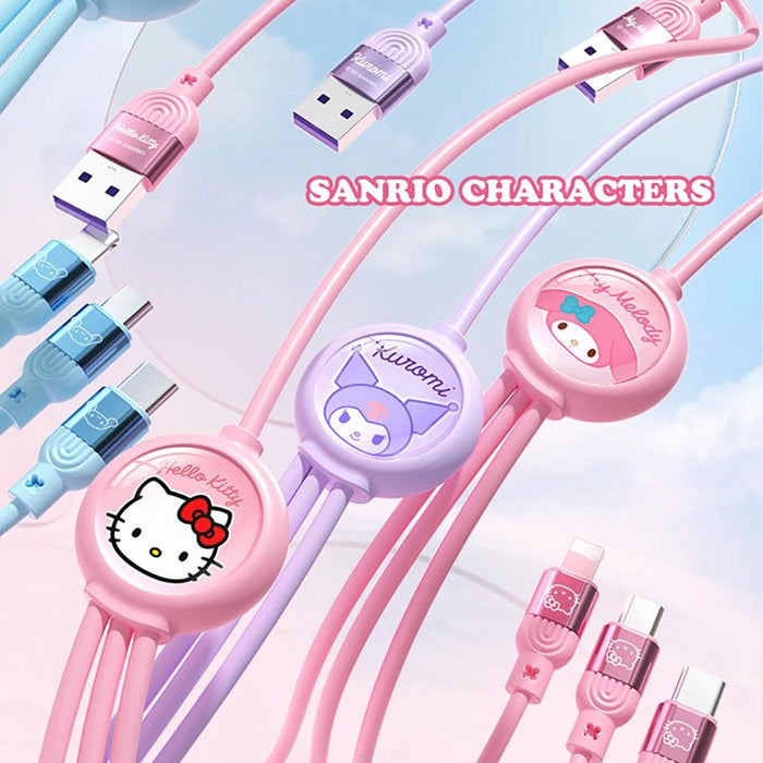 Sanrio Kuromi & Friends 3-In-1 Charging Cable - Adorable Anime Characters USB Cord for Huawei, iPhone, Xiaomi - Durable & Perfect for Gifting