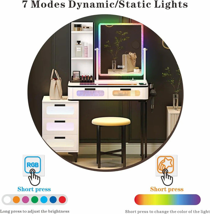 Luxurious LED-Integrated Glass Makeup Organizer with Charging Station