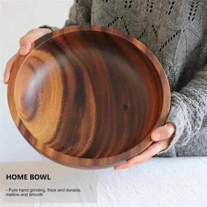 Elegant Rustic Wooden Bowl for Serving Salads and Fruits