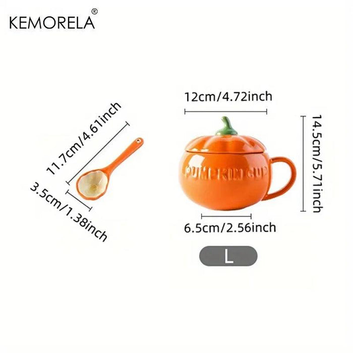 Kawaii Pumpkin Shaped Ceramic Mug Set - Adorable Halloween Drinkware for Soup and Beverages