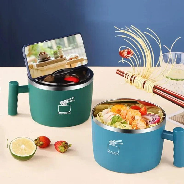 Charming 1000ml Insulated Stainless Steel Ramen Bowl with Lid & Handle - Ideal for Soups, Salads, and Breakfast Favorites