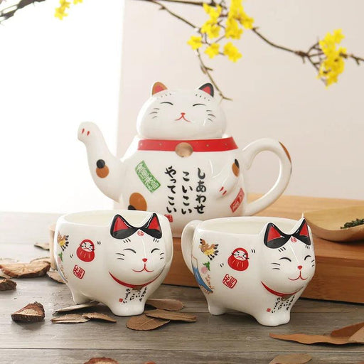 Japanese Lucky Cat Ceramic Tea Set - Charming Tea Cup Pot for Tea Lovers