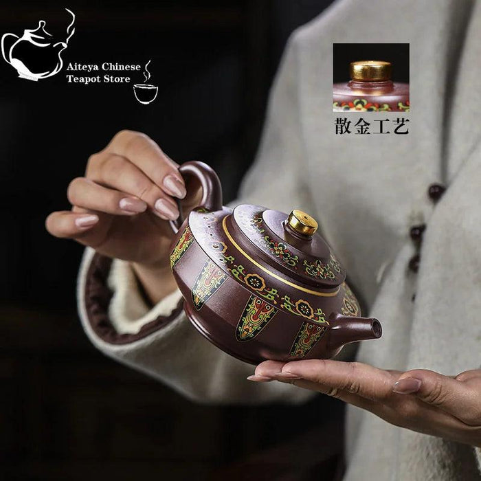 Authentic Artisan Purple Clay Teapot, Shining Star Design, 380ml Kung Fu Zen Tea Set