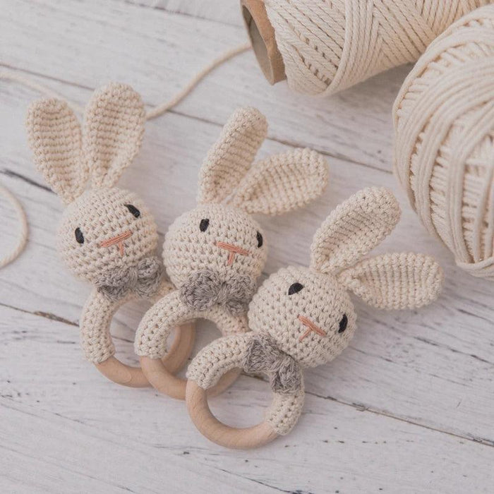 Eco-Friendly Handmade Crochet Baby Rattle with Wooden Teether